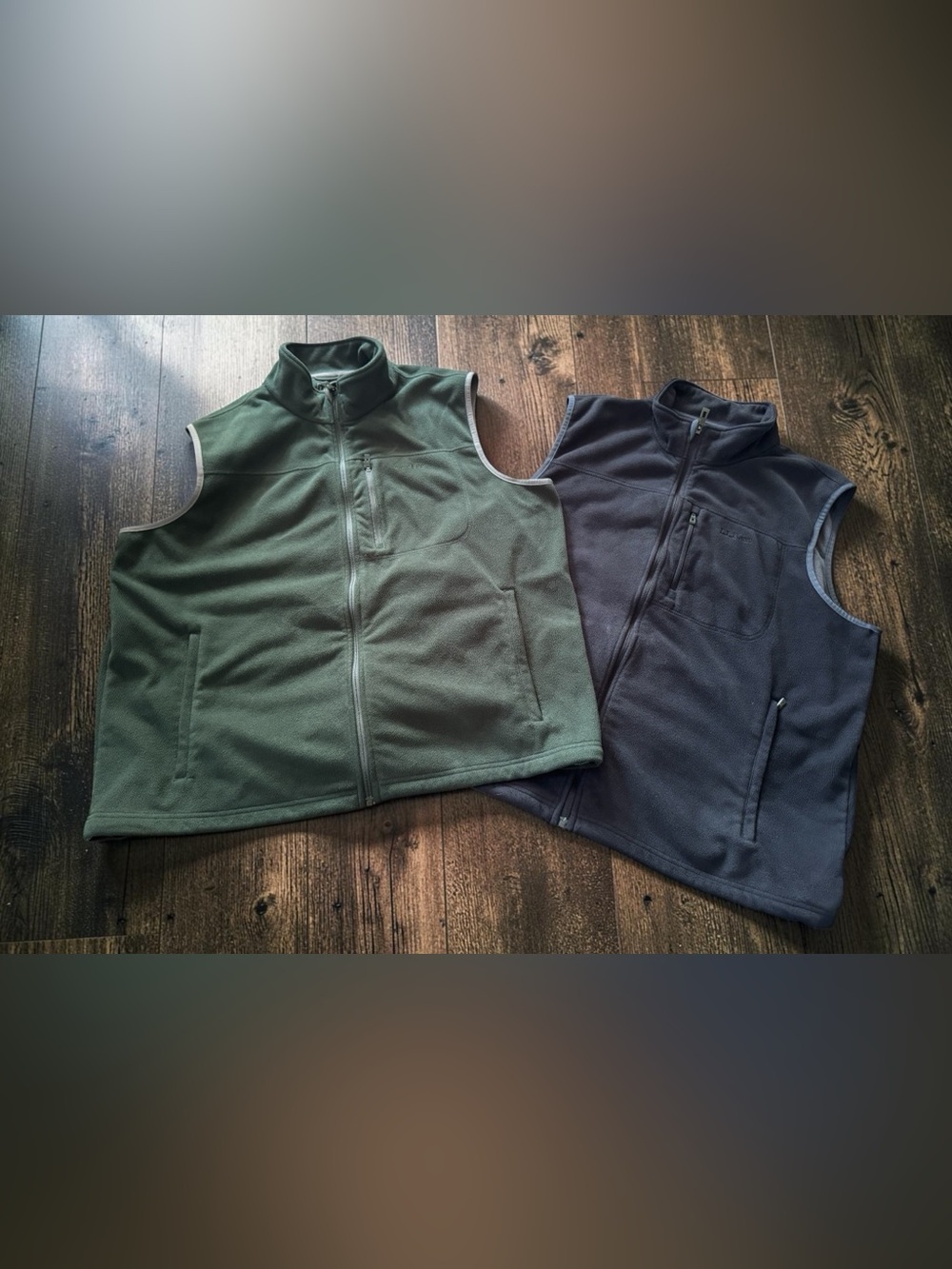 L.L.Bean Mens XL Fleece Vest Lot 2 Full Zip Green Black Outdoor Hiking
